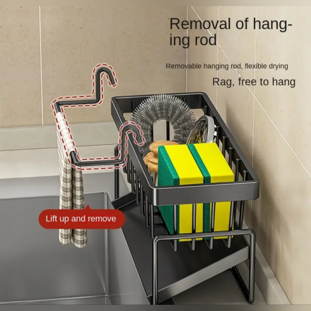 Gray Dish Drying Rack And Sponge Holder